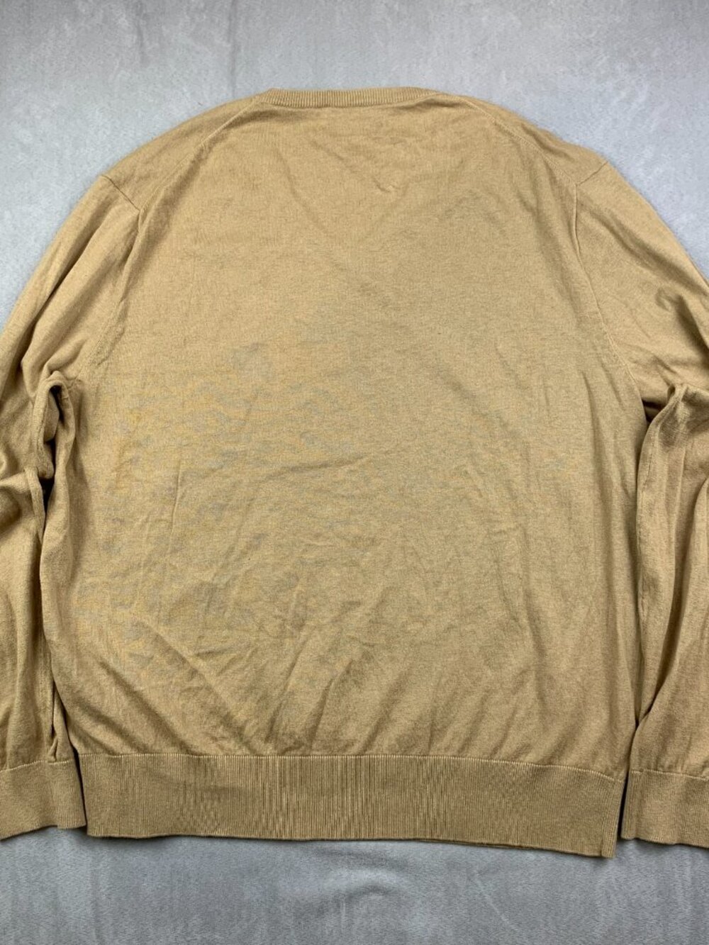 Ralph Lauren Polo Mens Sweater XL Beige Tan V-Neck Long Sleeve Cotton Cashmere - Picture 8 of 8